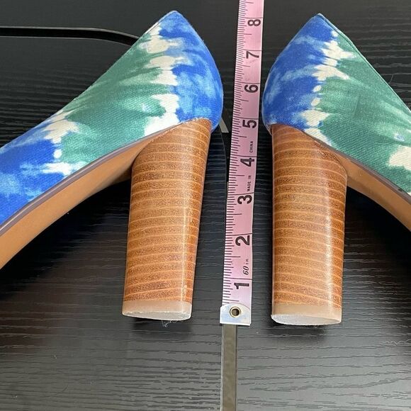 Naughty Monkey ‘Heart Felt’ Canvas Blue & Green Watercolor Peep Toe Heel, 10 - Picture 9 of 12